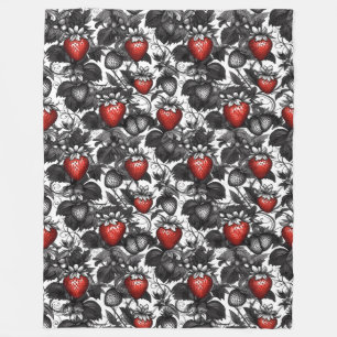 Black, White, and Red Strawberries All Over Fleece Blanket