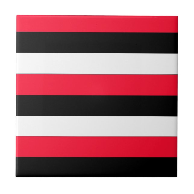 Black, white and red stripes ceramic tile (Front)