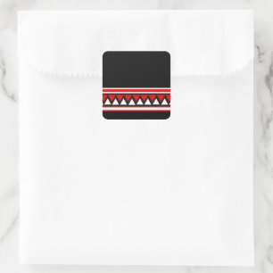 Black, White and Red Tribal Triangles Square Sticker