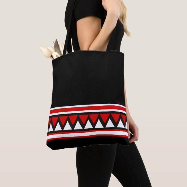 Black, White and Red Tribal Triangles Tote Bag (Close Up)