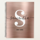 Black White and Rose Gold Modern Style Monogram Planner<br><div class="desc">Black and white monogram with a trendy style modern calligraphy and elegant modern font. Increase or decrease the font size as needed for your monogram. Keep the school year date format, or change to suit your needs. Black, white and faux rose gold and pink blush gradient ombre foil personalised planner...</div>