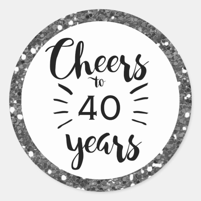 Black White and Silver 40th Birthday Classic Round Sticker (Front)