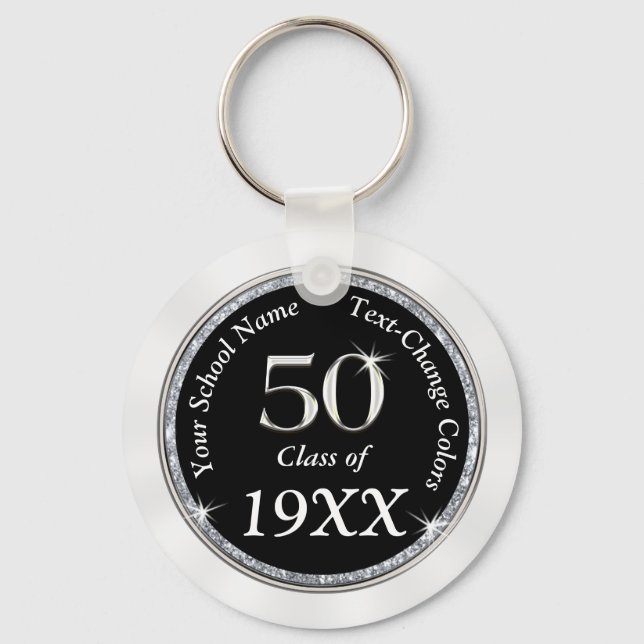 Black, White and Silver 50th Class Reunion Gifts Key Ring (Front)