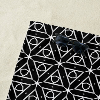 Black White and Silver Geometric pattern Beach Towel