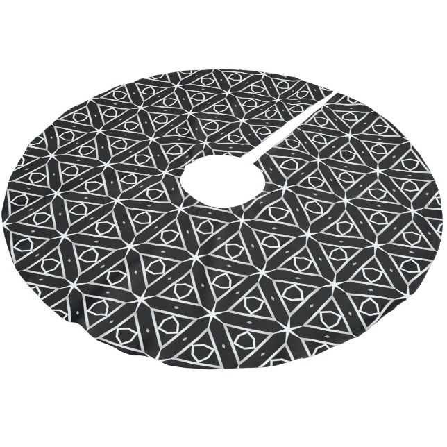 Black White and Silver Geometric pattern Brushed Polyester Tree Skirt (Angled)
