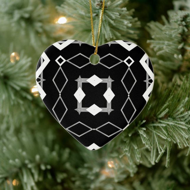 Black White and Silver Geometric pattern Ceramic Ornament (Tree)