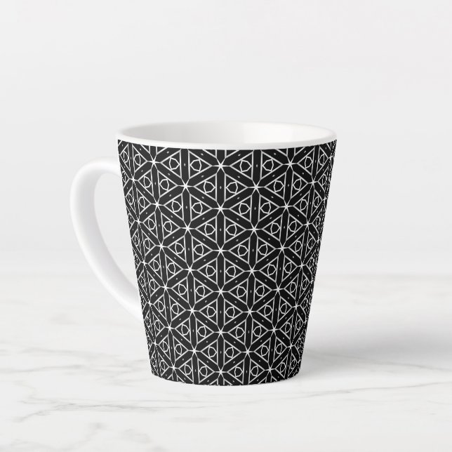 Black White and Silver Geometric pattern Latte Mug (Left Angle)