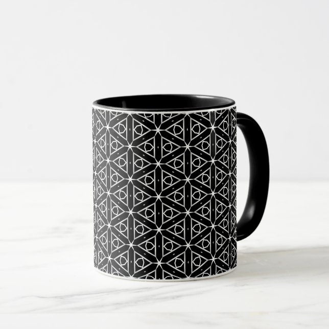Black White and Silver Geometric pattern Mug (Front Right)
