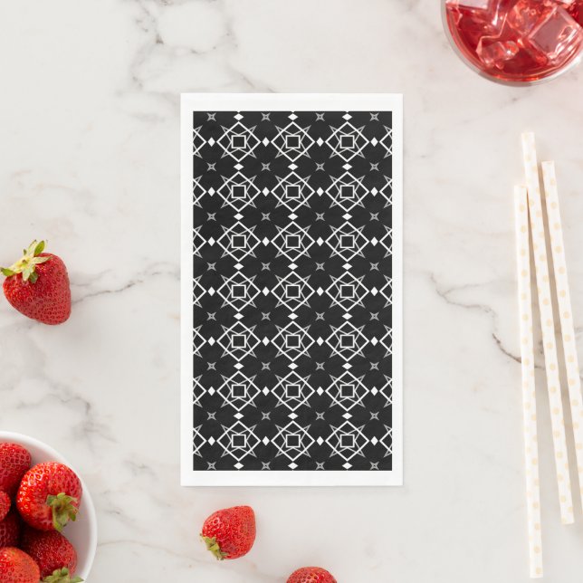 Black White and Silver Geometric pattern Napkin (Insitu)