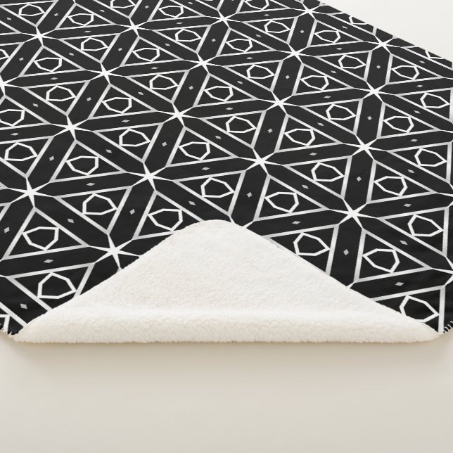 Black White and Silver Geometric pattern Sherpa Blanket (3/4)