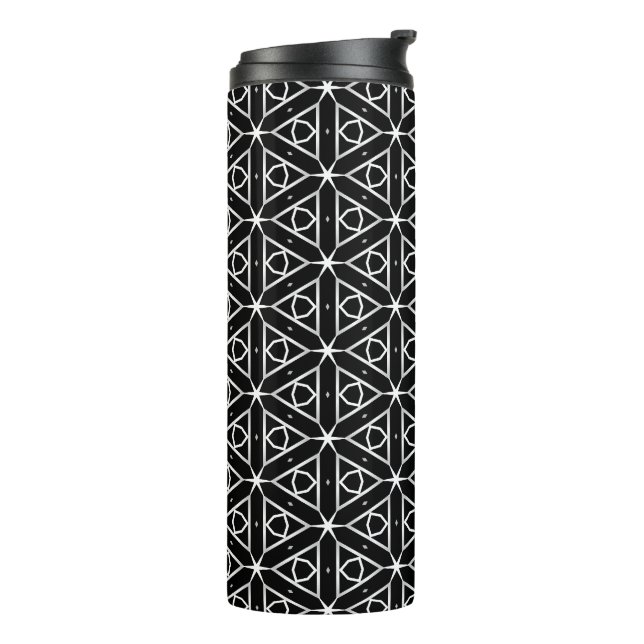Black White and Silver Geometric pattern Thermal Tumbler (Rotated Left)