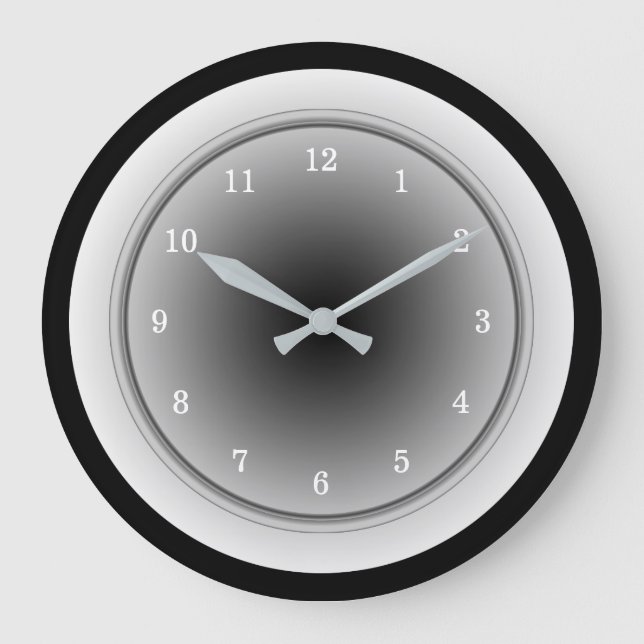 Black White and Silver Grey Monochrome Large Clock (Front)