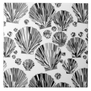 Black, White and Silver Grey Sea Shells Ceramic Ti Ceramic Tile