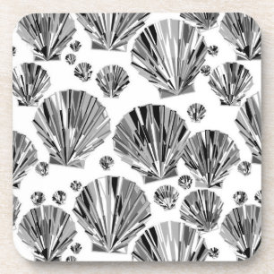 Black, White and Silver Grey Sea Shells Coaster