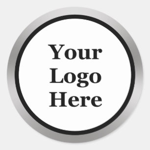 Black, White, and Silver Your Logo Here Template Classic Round Sticker