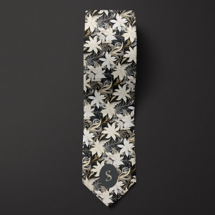 Black, White and Taupe Monogram Tie