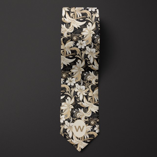 Black, White and Taupe Monogram Tie (Creator Uploaded)