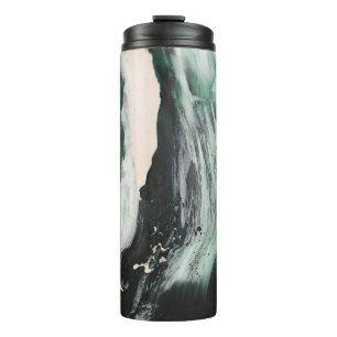 Black, white, and teal abstract painting thermal tumbler