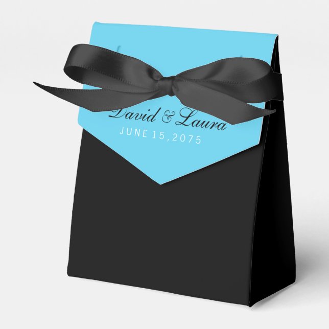 Black White and Teal Blue Wedding Favour Box (Front Side)