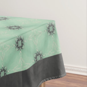 Black, White, and Teal Diamond Facets Tablecloth
