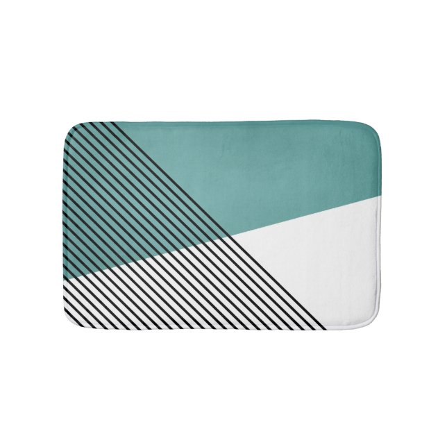 Black, white and turquoise simple geometric art bath mat (Front)