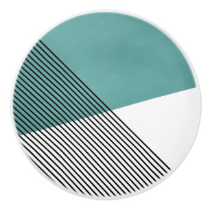 Black, white and turquoise simple geometric art ceramic knob