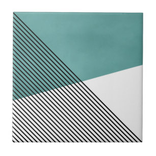 Black, white and turquoise simple geometric art ceramic tile