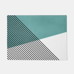 Black, white and turquoise simple geometric art doormat