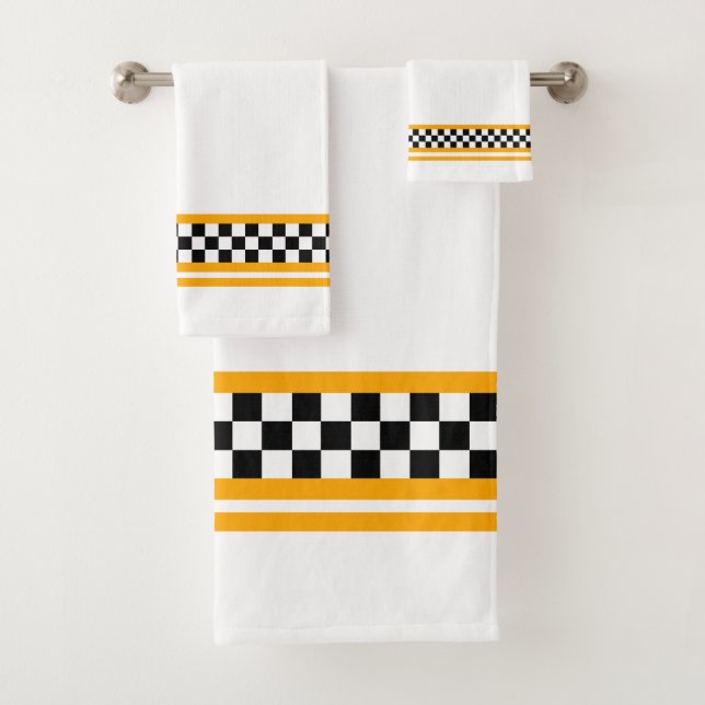 Black White and Yellow Bath Towel Set (Insitu)