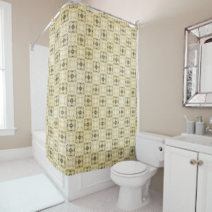 Black, White, and Yellow Chequered Pattern Shower Curtain