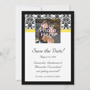 Black, White and Yellow Damask Photo Save the Date