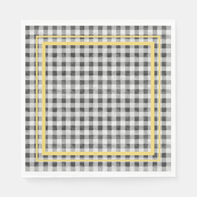 Black White And Yellow Picnic Gingham Napkin (Front)