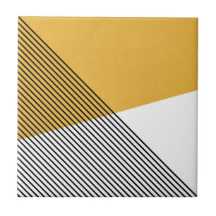 Black, white and yellow simple geometric art ceramic tile