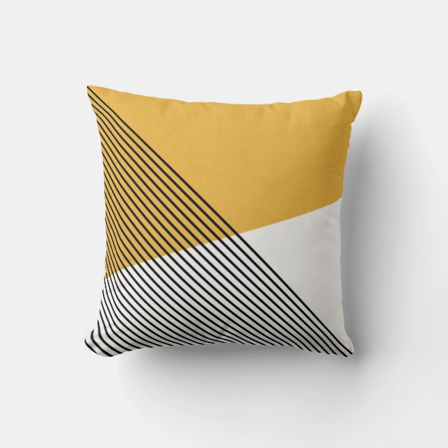 Black, white and yellow simple geometric art cushion (Front)
