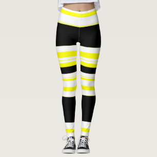 black white and yellow stripes Horizontal Leggings