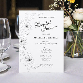 Black & White Anemone Floral Wedding Bridal Shower Invitation