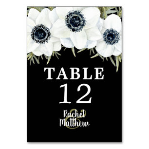 Black & White Anemones Botanical Table Numbers