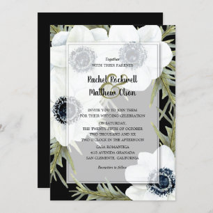 Black & White Anemones Botanical Wedding Invites