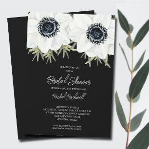 Black White Anemones Floral Bridal Shower Invitation