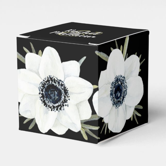 Black & White Anemones Watercolor Floral Favour Box (Front Side)