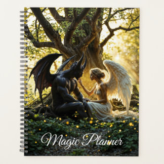 Black white angel demon mystical forest planner