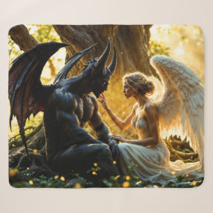 Black white angel demon mystical forest sherpa blanket