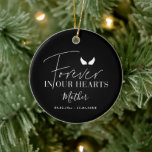 Black white angel wings Memorial Christmas Tree Ceramic Ornament<br><div class="desc">Personalised black and white monochrome angel wings forever in our hearts Memorial Christmas Tree decoration ornament.</div>