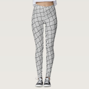 Black & White Angled Hatch Pattern Leggings