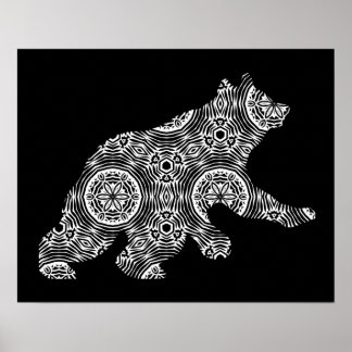 Black White Animal Bear Geometric Colouring Art Poster