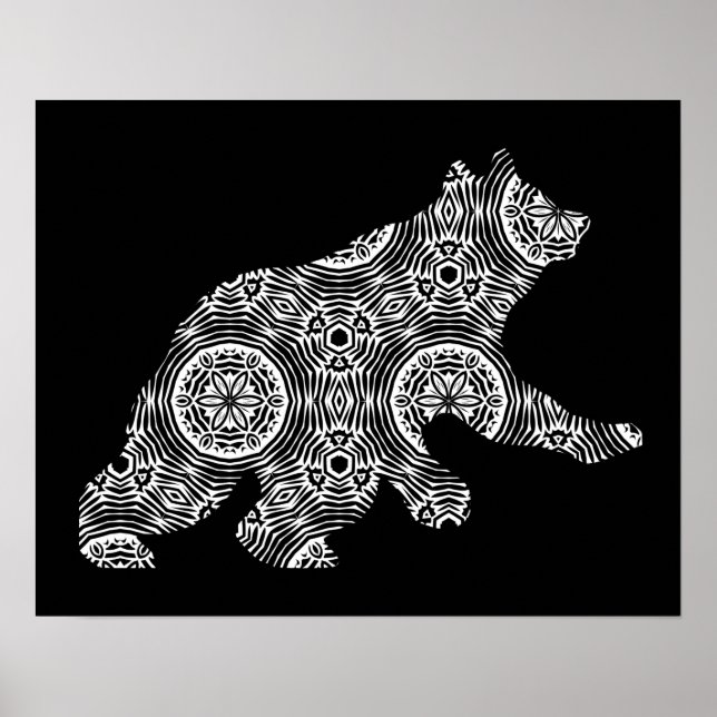 Black White Animal Bear Geometric Colouring Art Poster (Front)