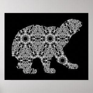Black White Animal Bear Geometric Colouring Art Poster