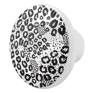 Black White Animal Print Snow Leopard Cheetah Ceramic Knob