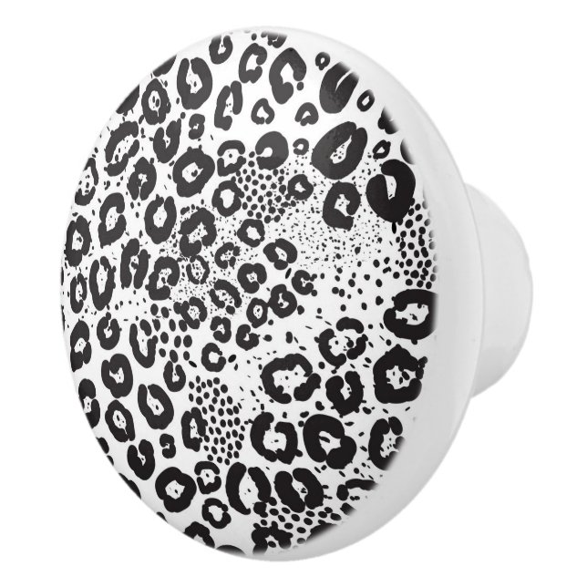 Black White Animal Print Snow Leopard Cheetah Ceramic Knob (Right)