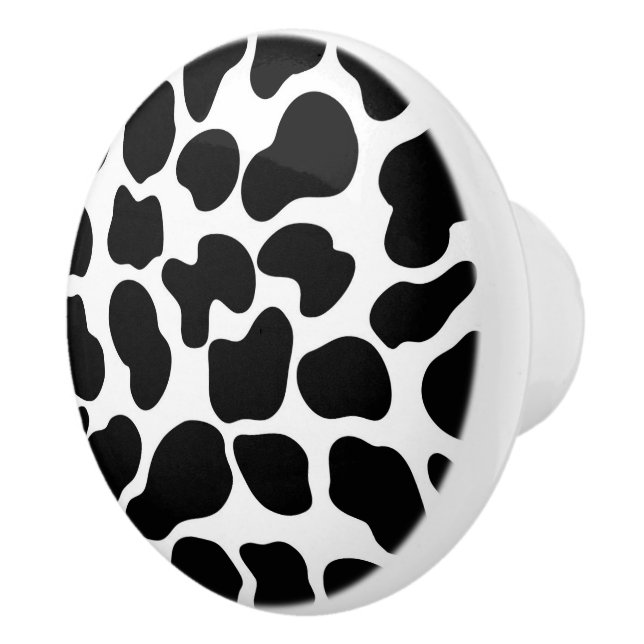 Black White Animal Print Snow Leopard Cheetah Ceramic Knob (Right)
